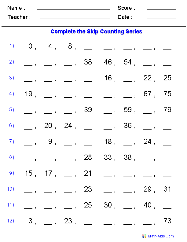 Counting and Number Patterns Worksheet 2nd Grade