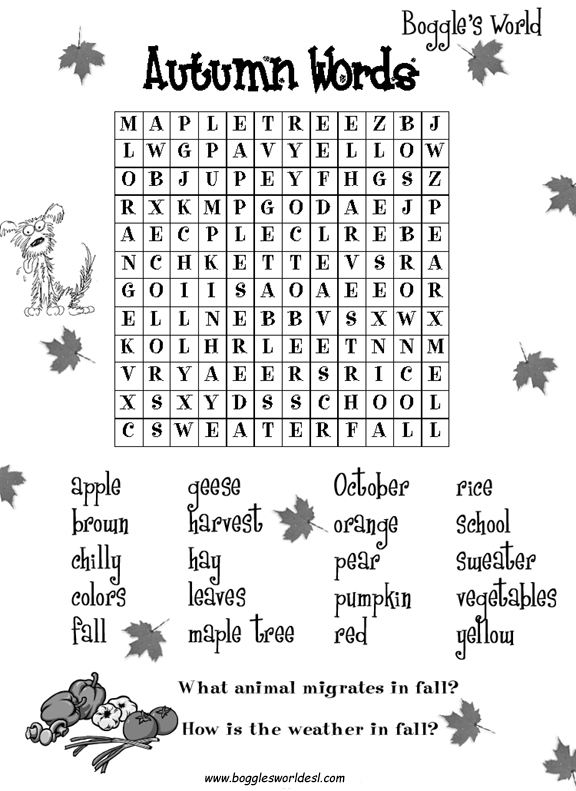 Fall Word Search Printable