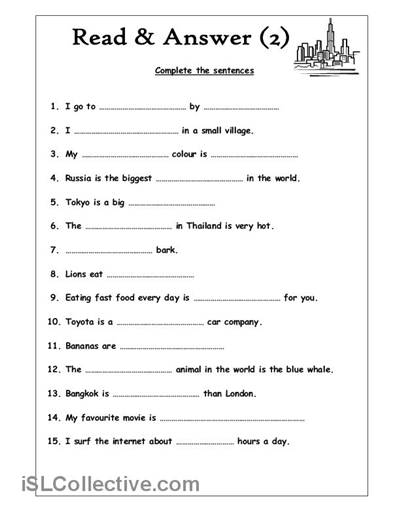 Free Elementary Reading Worksheets