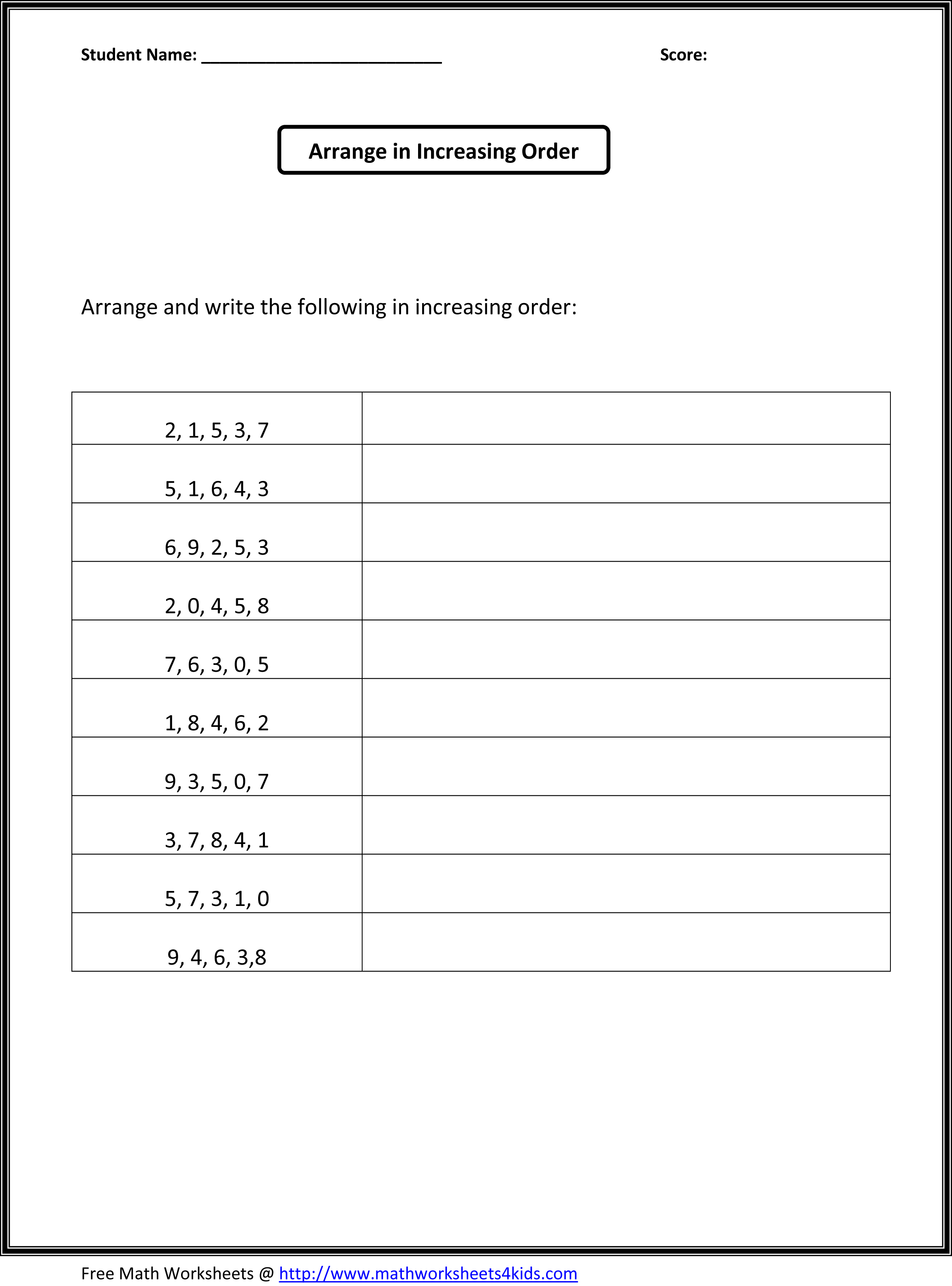 Free Math Worksheets Grade 1