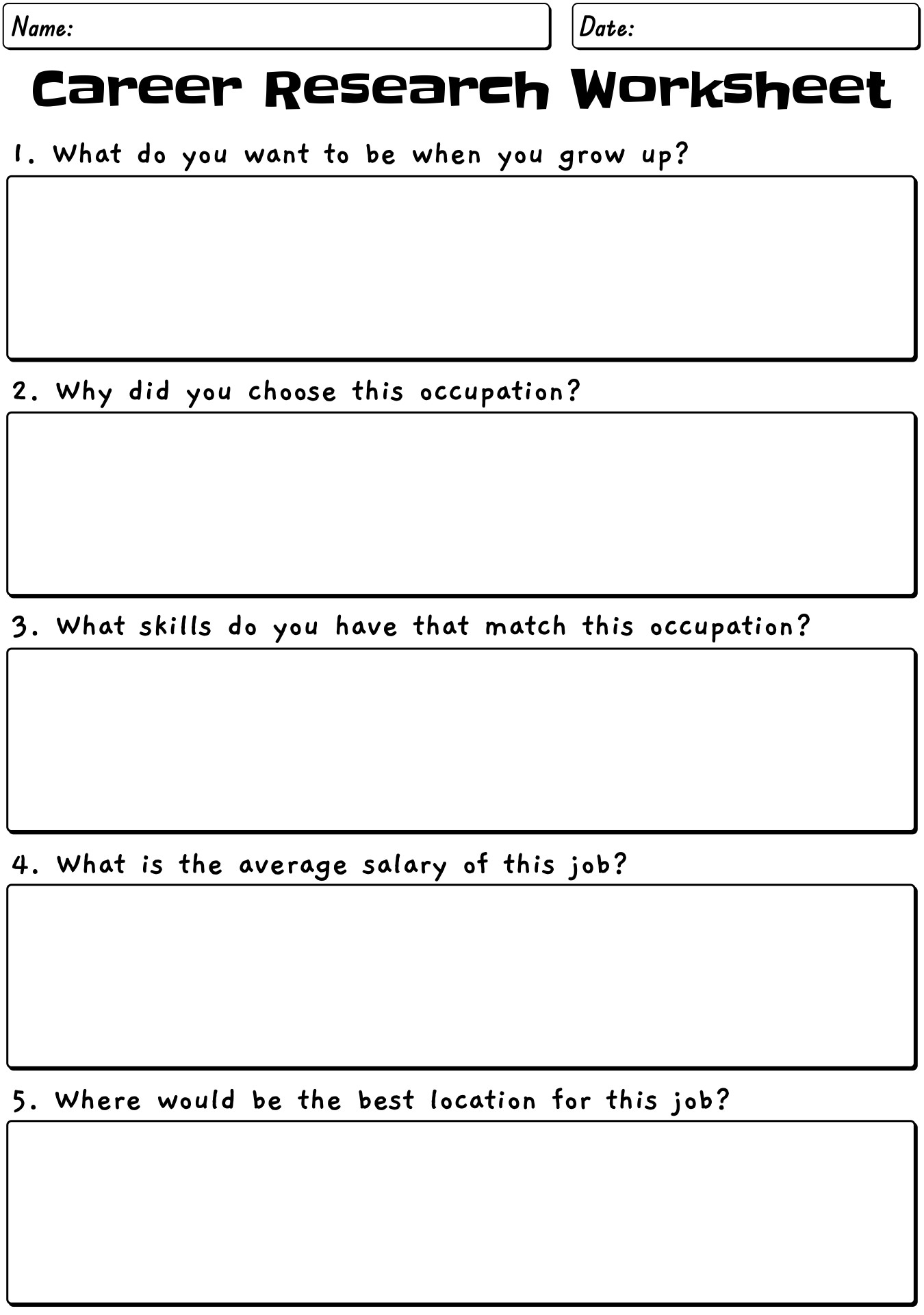 High School Career Worksheets for Students