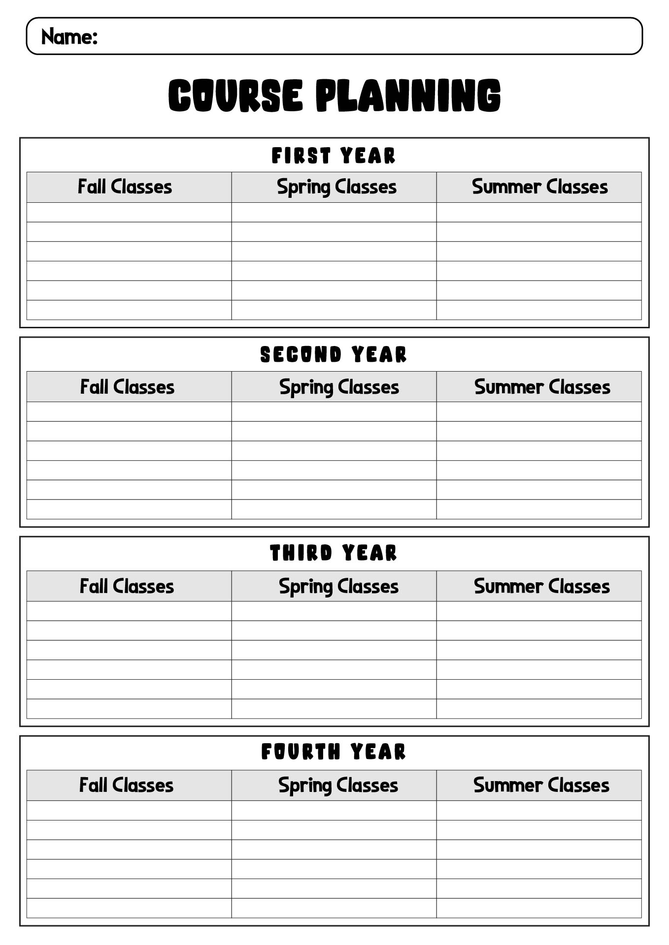 High School Course Selection Worksheet