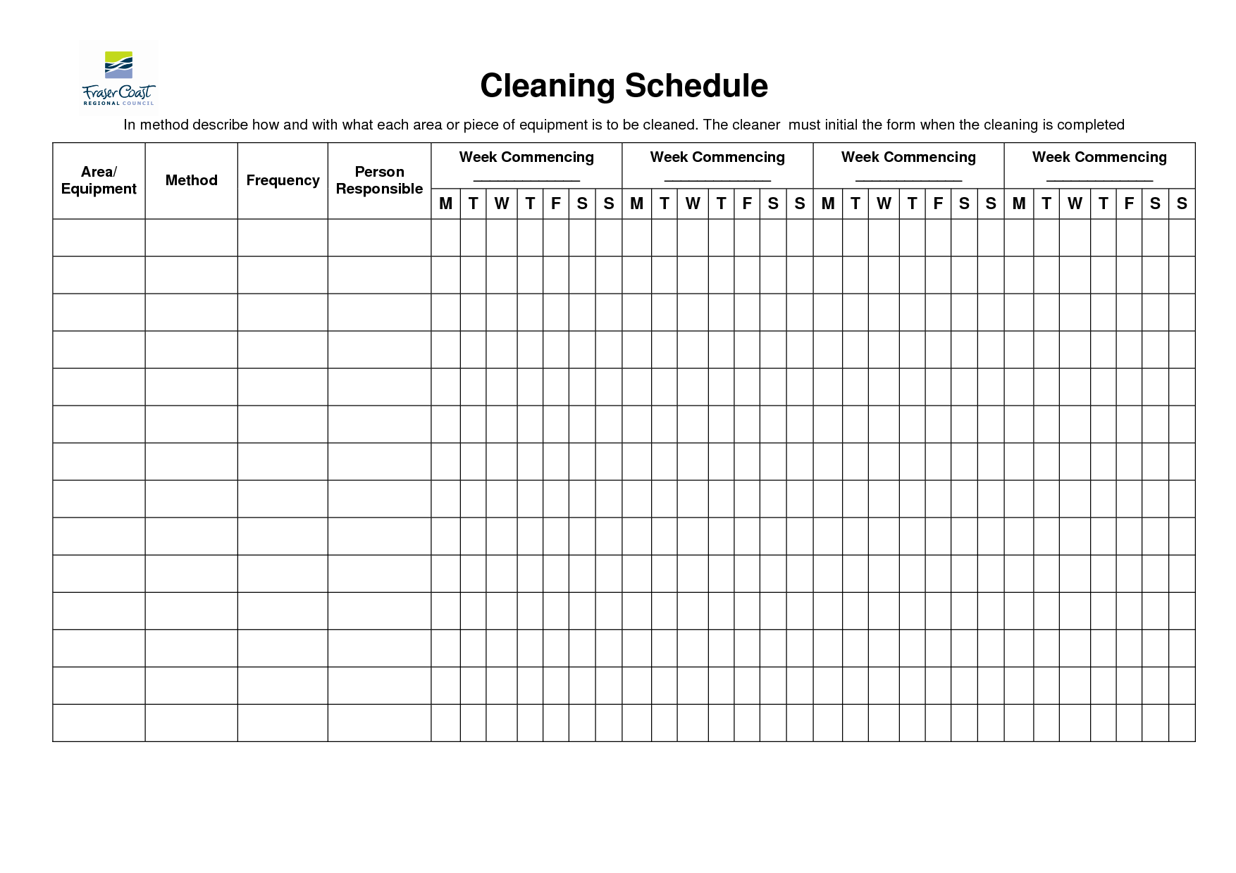 House Cleaning Weekly Schedule Template