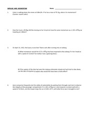 Momentum And Impulse Worksheets 1 Answers