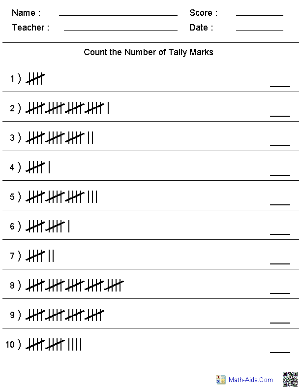 Kindergarten Tally Mark Worksheets