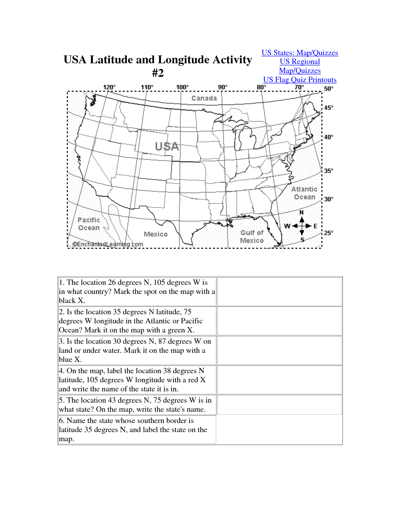 Latitude and Longitude Activities Worksheets