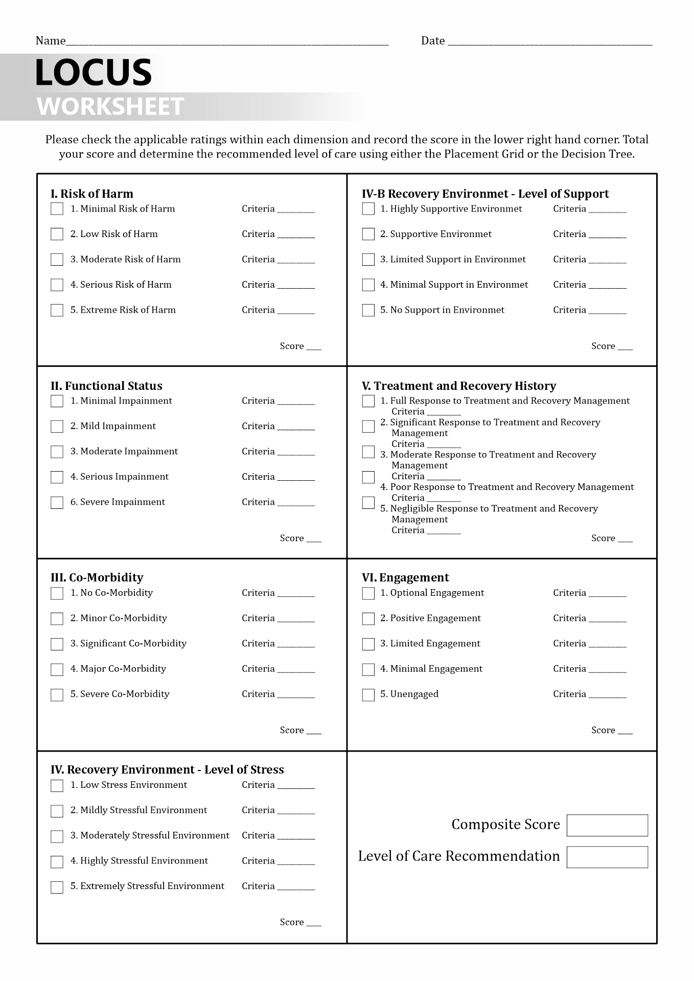 Locus Scoring Sheet Printable