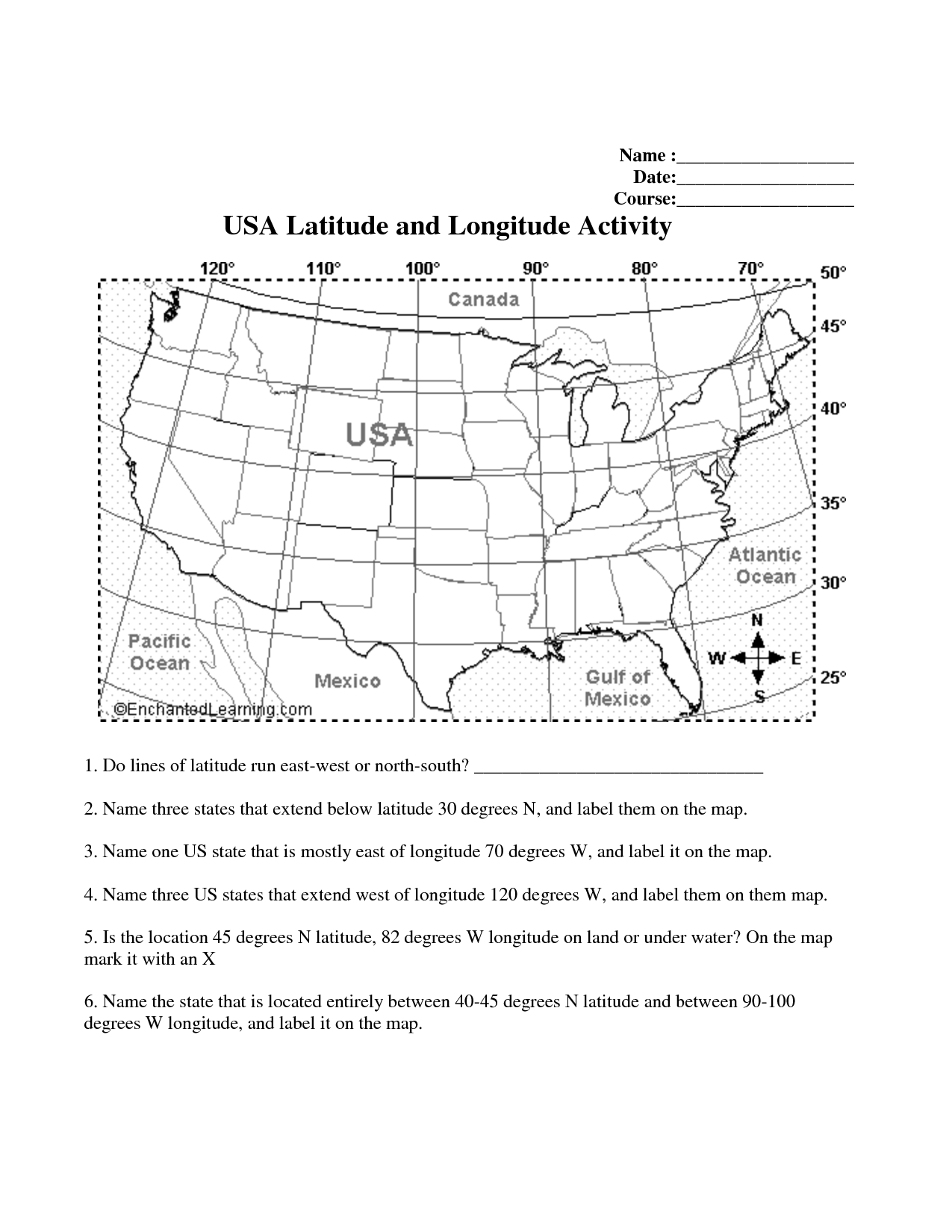 Longitude and Latitude Worksheets