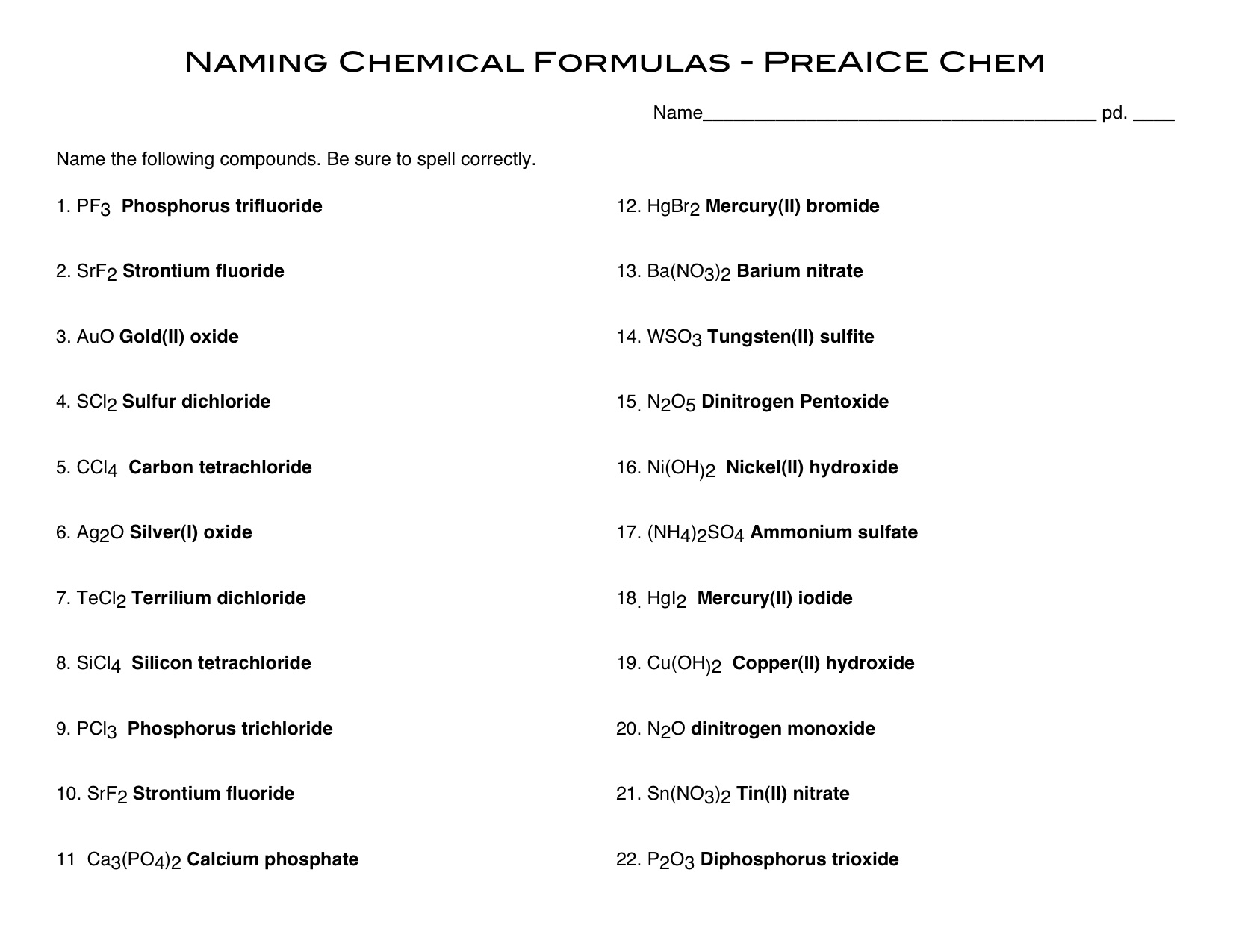 Naming Ionic Compounds Worksheet Answer Key