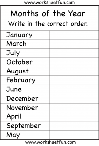 Order Months of the Year Worksheets