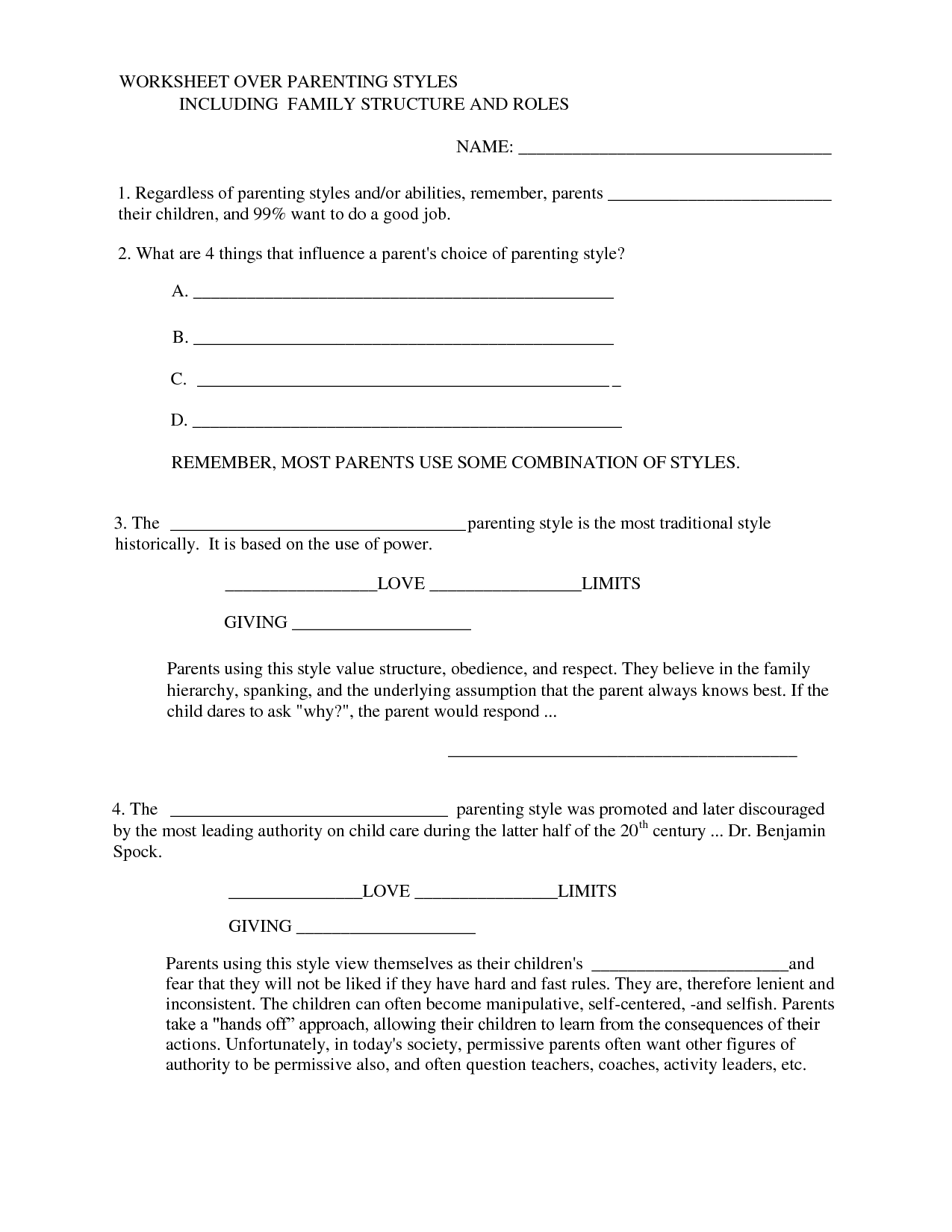 Parenting Skills Worksheets