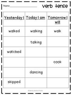 Past Tense Verb Worksheet