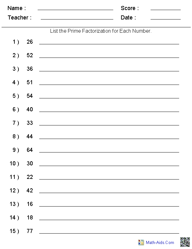 Prime Factor Worksheets 5th Grade