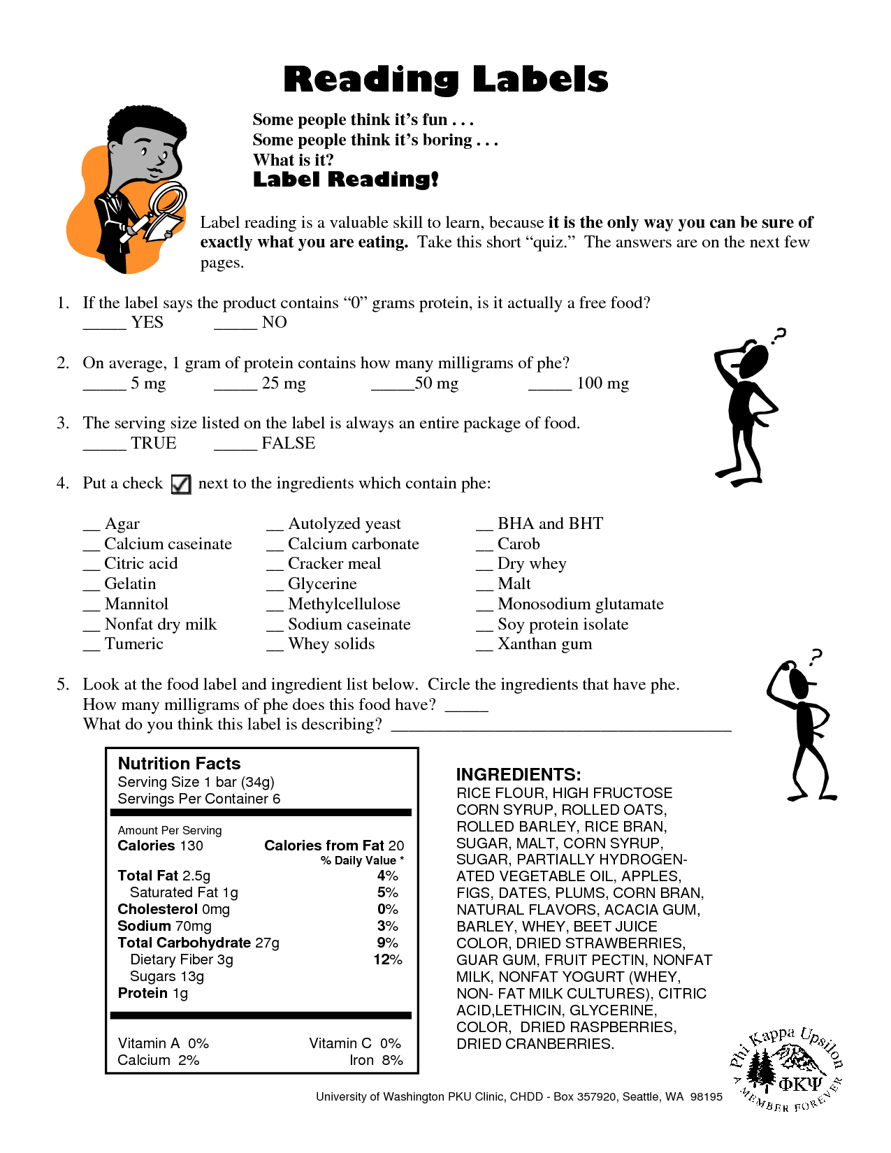 Worksheets Reading Food Labels