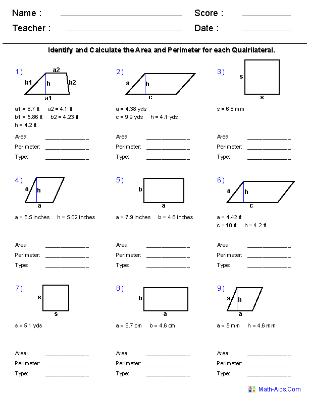 Area and Perimeter Worksheets 6th Grade