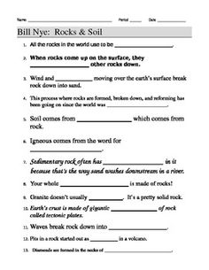 Bill Nye Rocks and Soil Worksheet