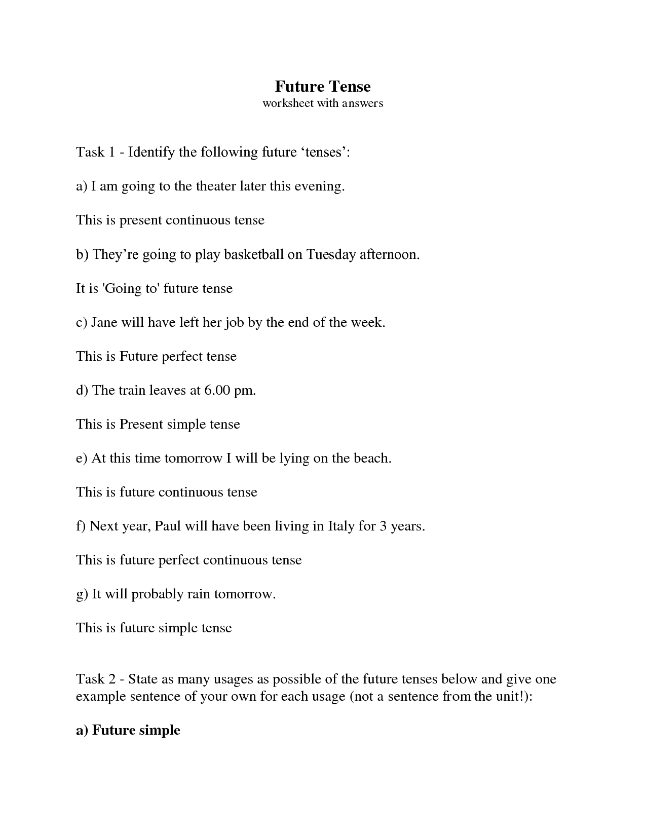 Future Tense Worksheets