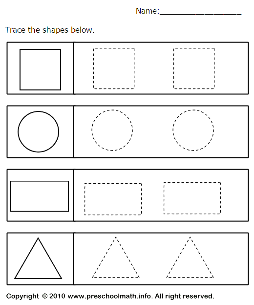 Kindergarten Shape Tracing Worksheets