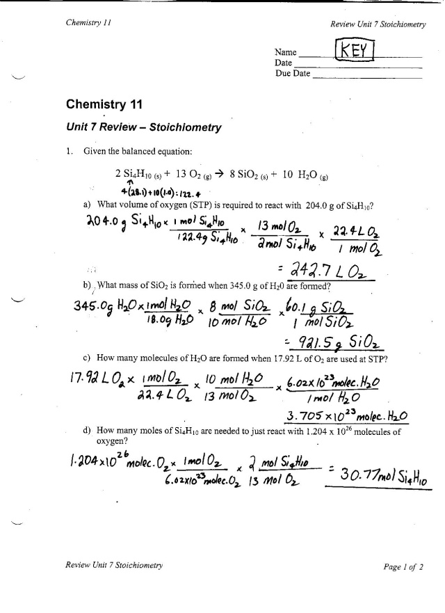 Mole Conversion Worksheet Answer Key