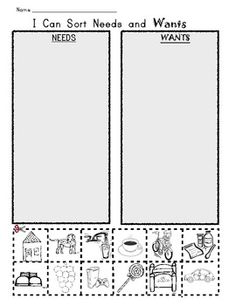 Needs and Wants Worksheet Kindergarten