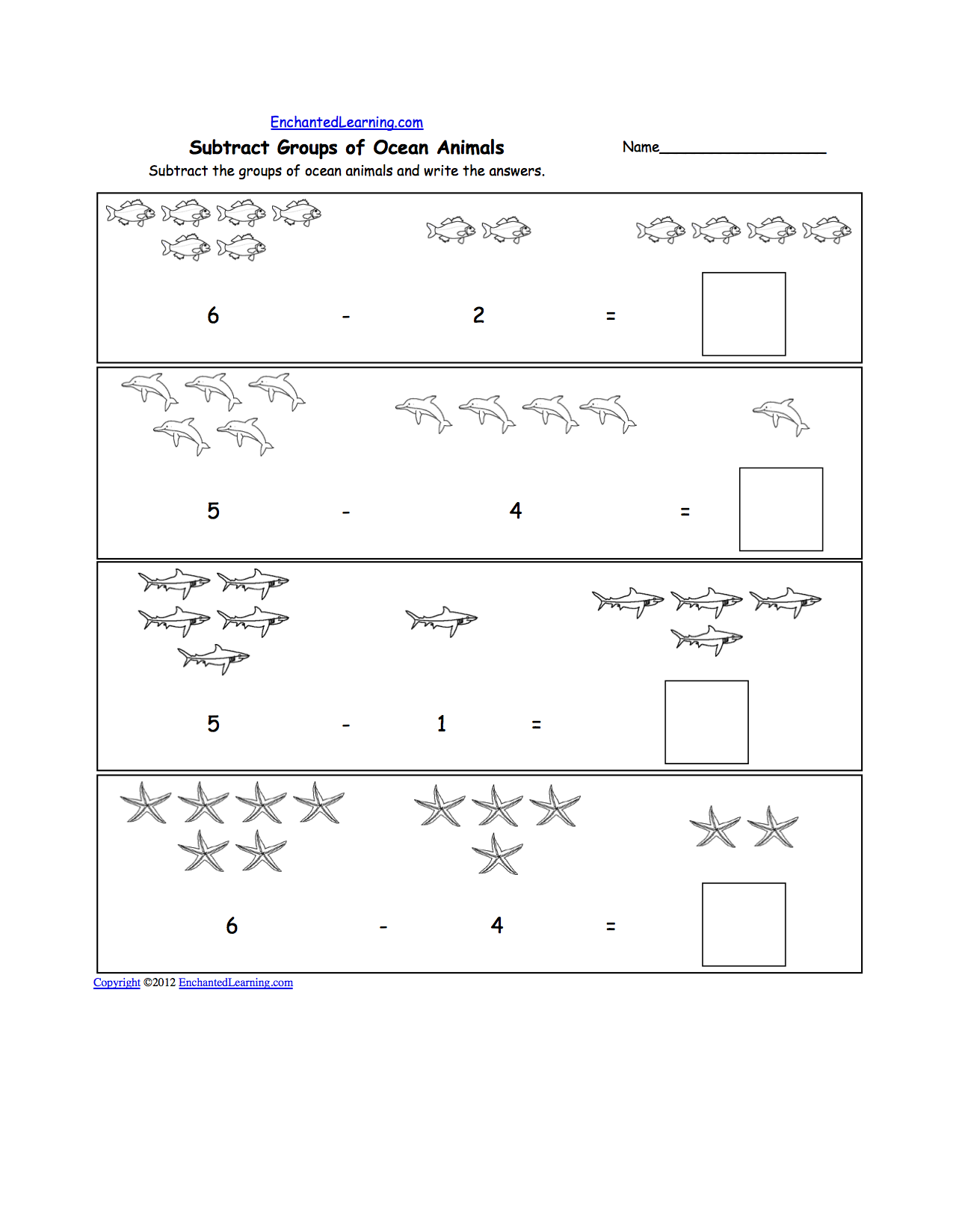 Ocean Animal Math Worksheets