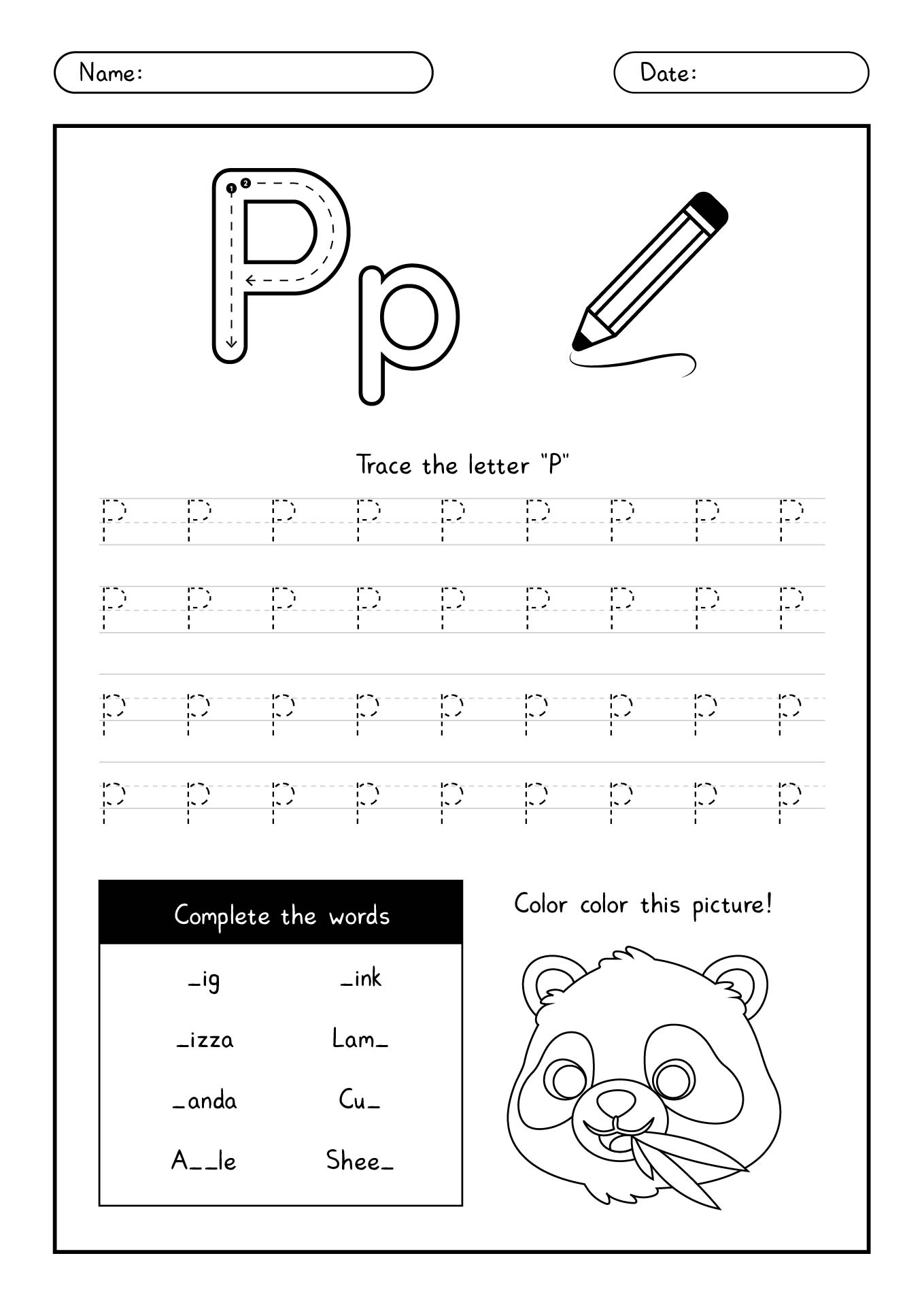 Printable Letter P Worksheets