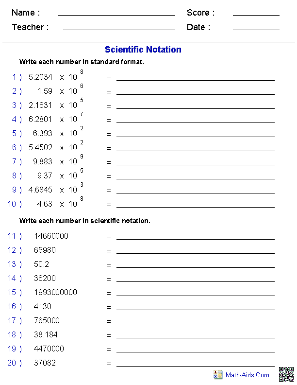 Scientific Notation Worksheet