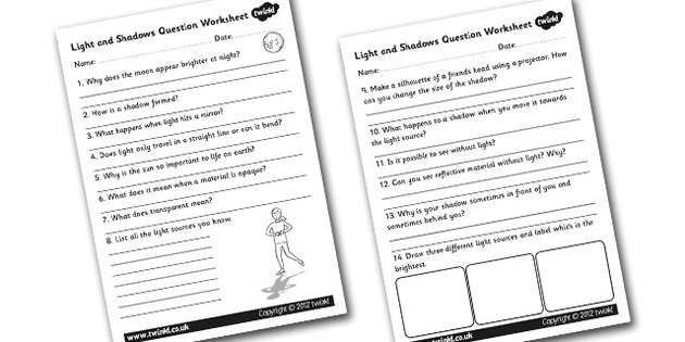 Shadow and Light Worksheets