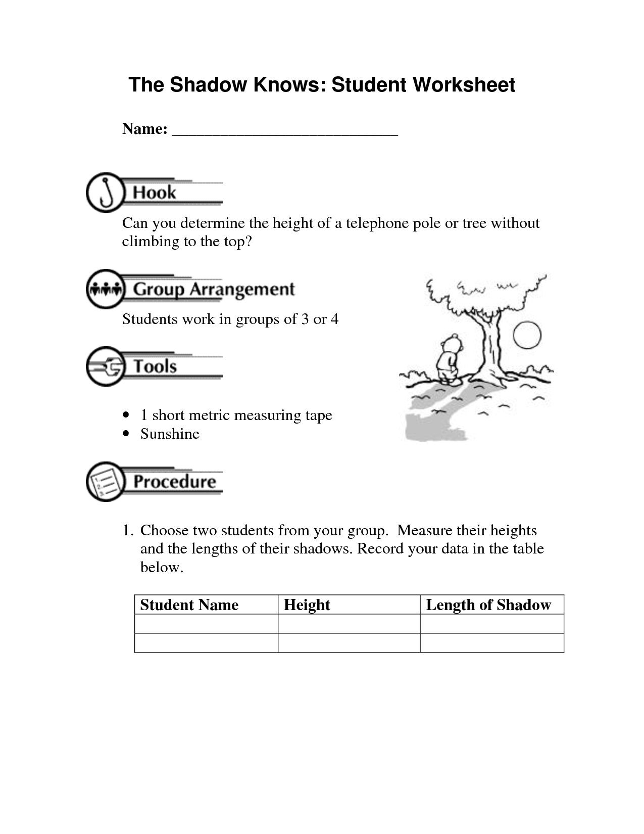 Shadow Measuring Worksheets