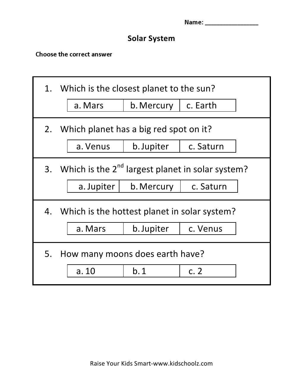 Solar System Worksheets Grade 2