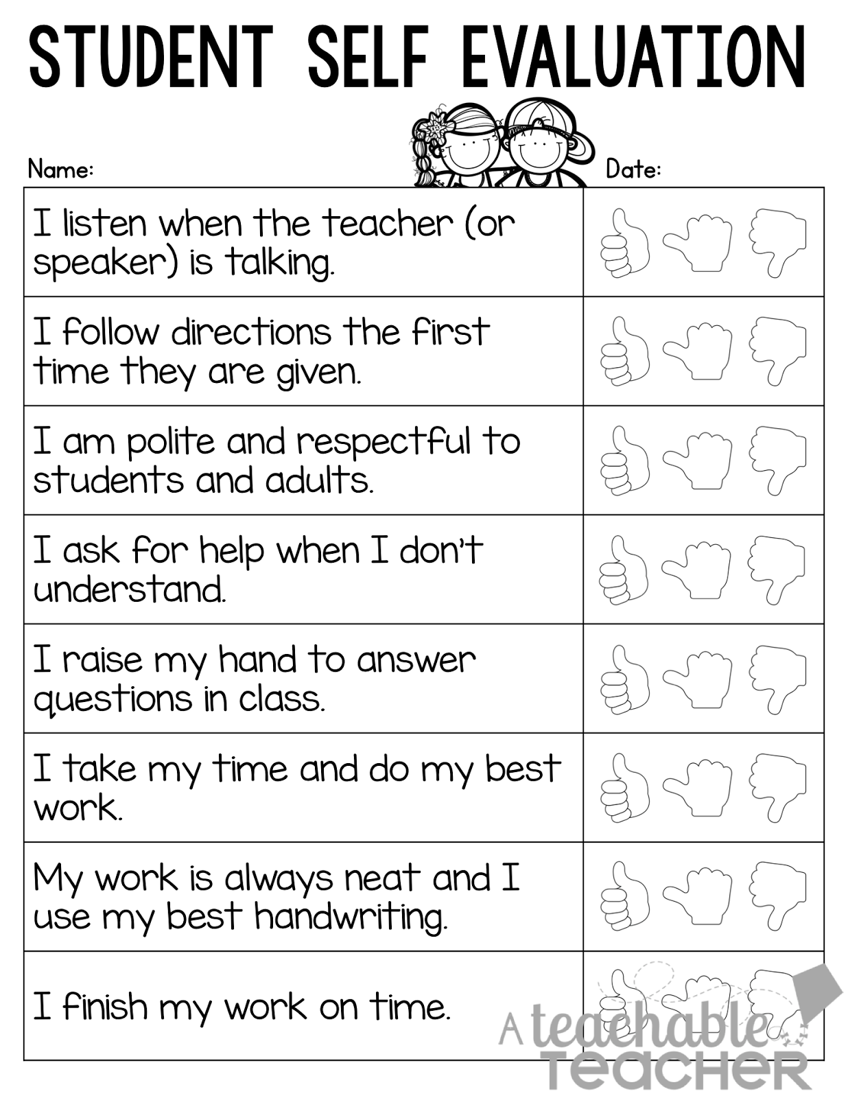 Student Self Evaluation Form