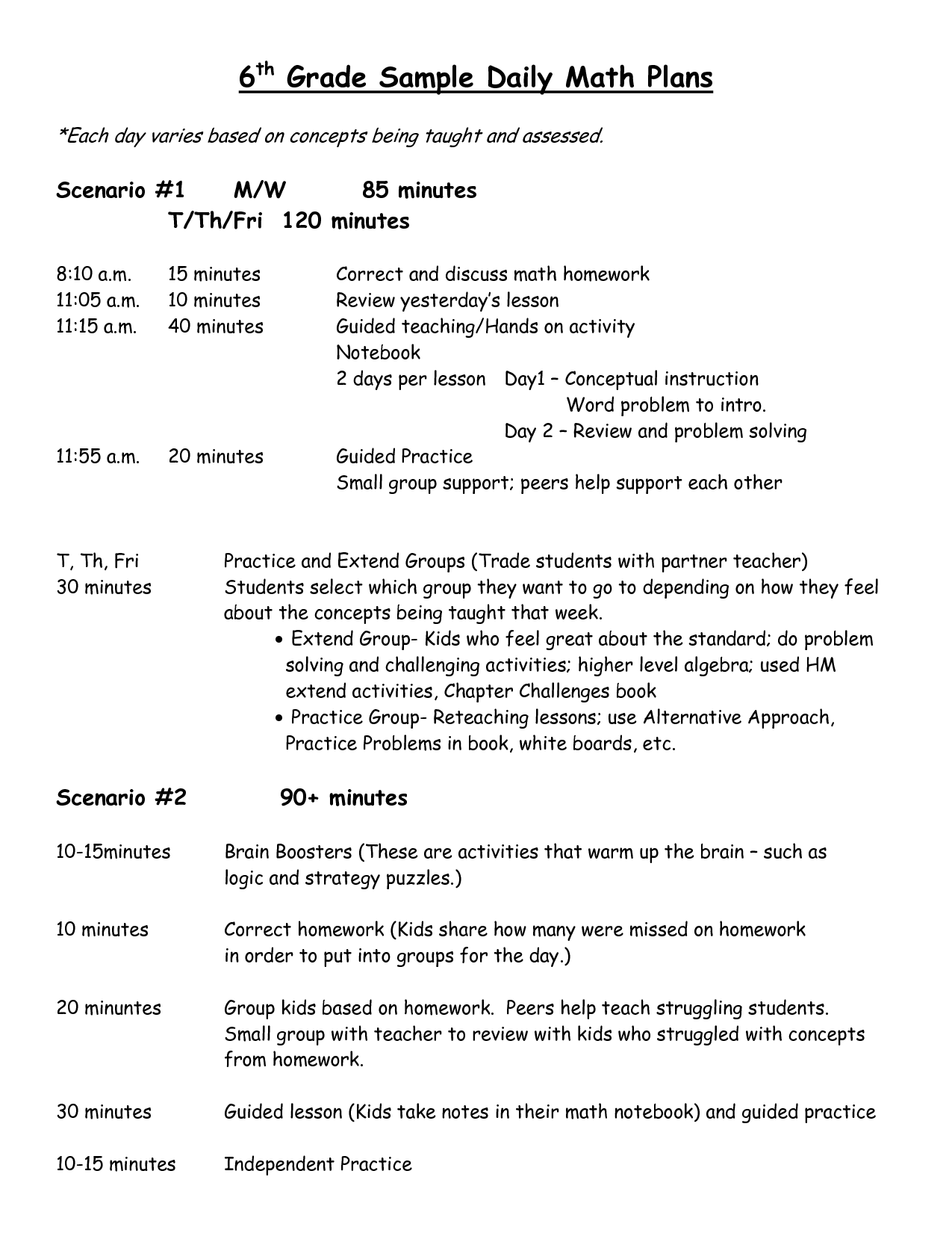 6th Grade Math Lesson Plans