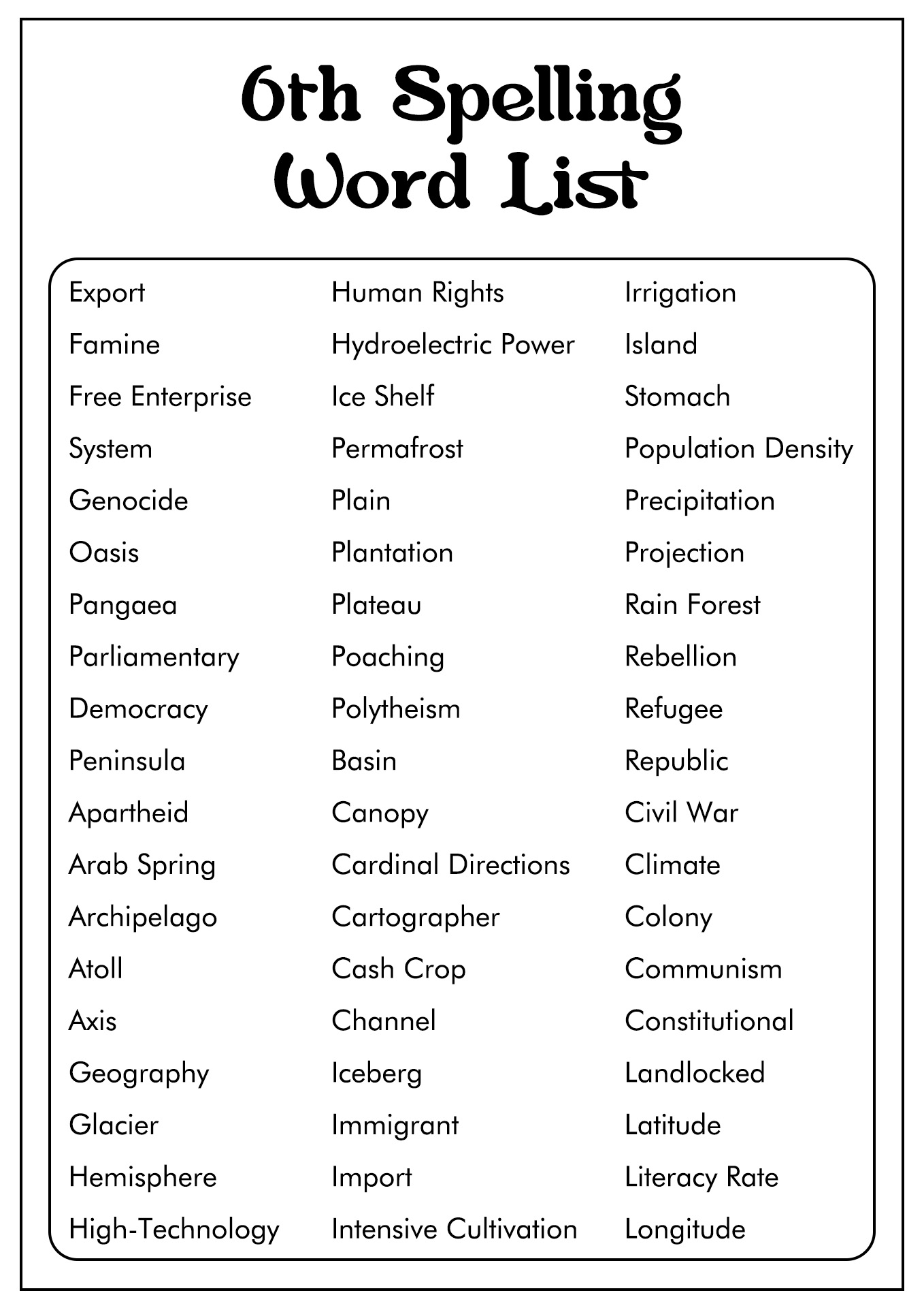 Vocabulary For 6th Grade Worksheets