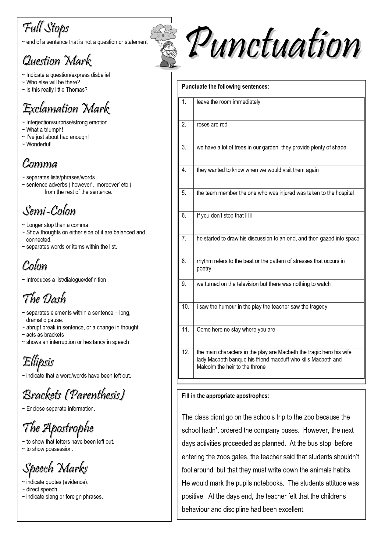 Comma Ellipsis Dash Worksheet