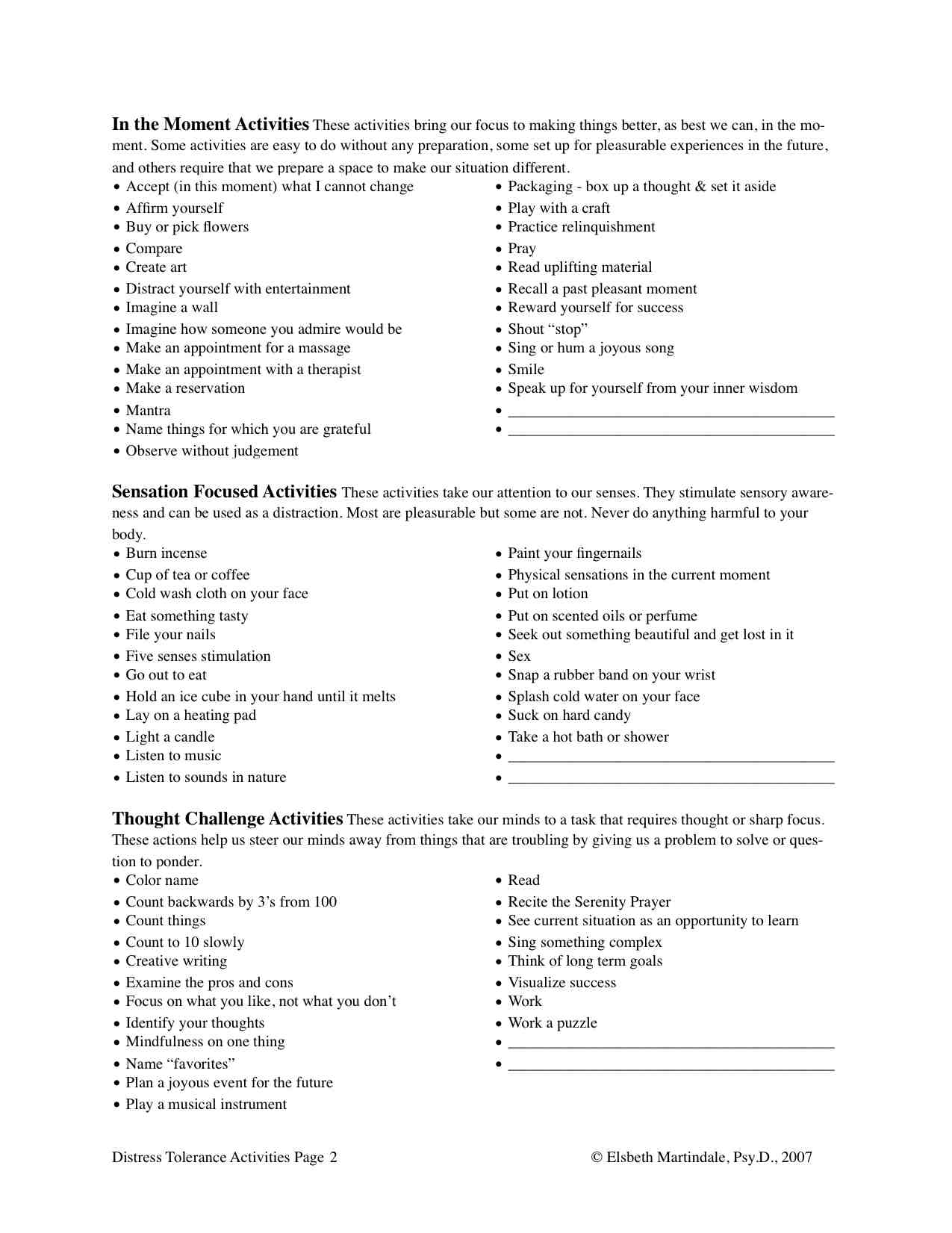 DBT Distress Tolerance Worksheets