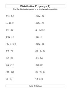 Distributive Property Math Algebra Worksheets