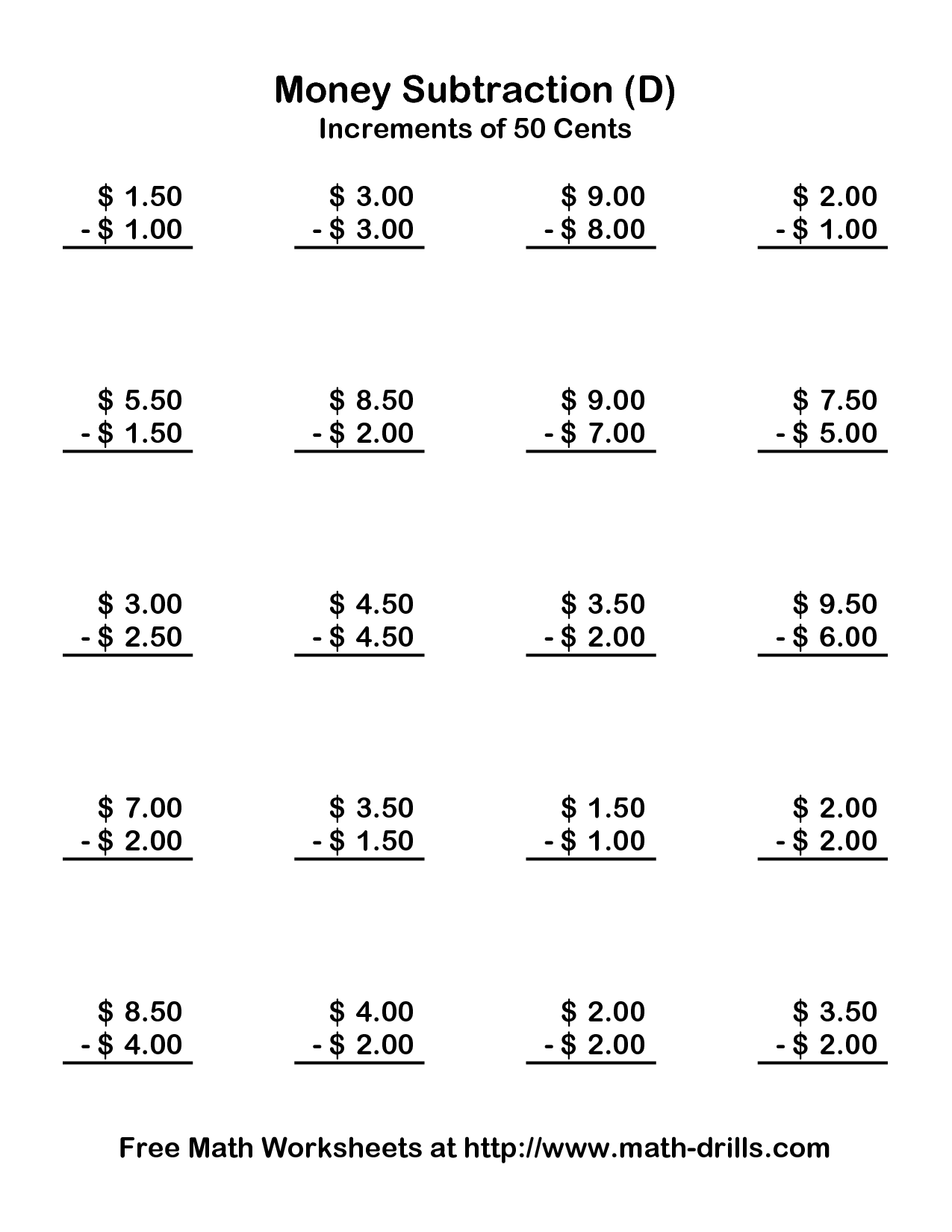 Money Adding And Subtracting Worksheets