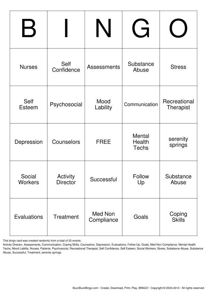 Printable Mental Health Group Activities