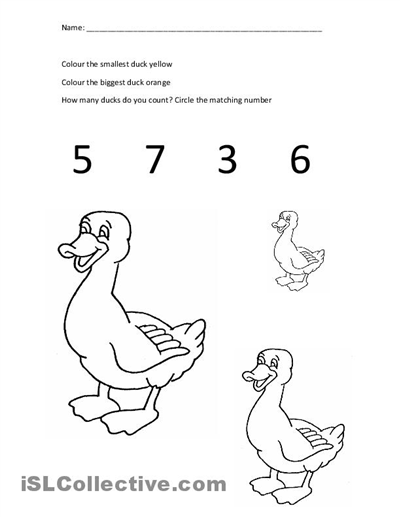 Printable Number Worksheets Duck