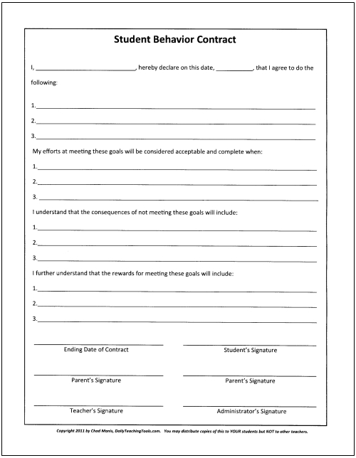 Student Behavior Contract Template