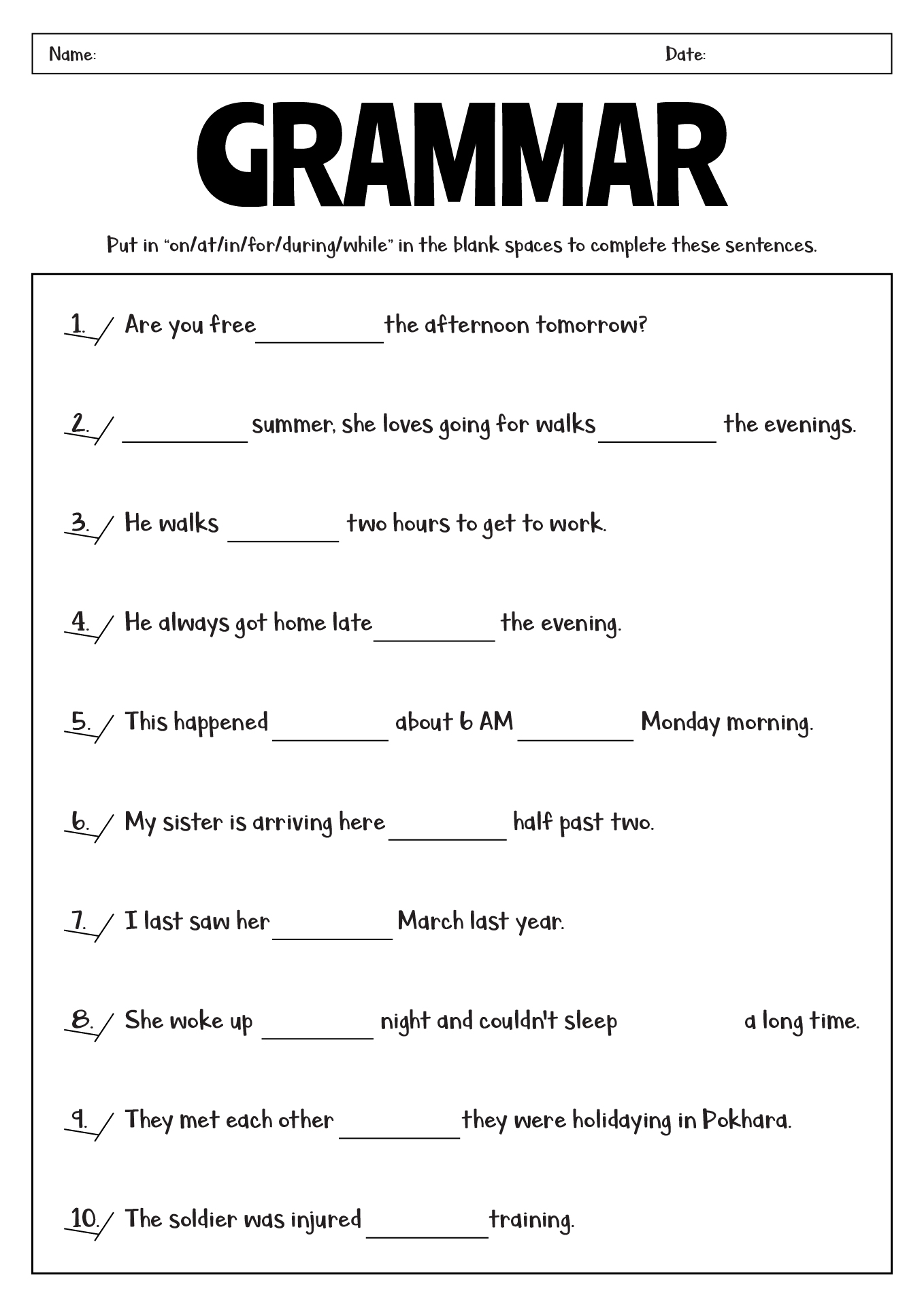 9th Grade Grammar Worksheets