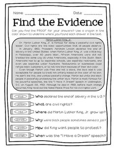 Finding Text Evidence Worksheet