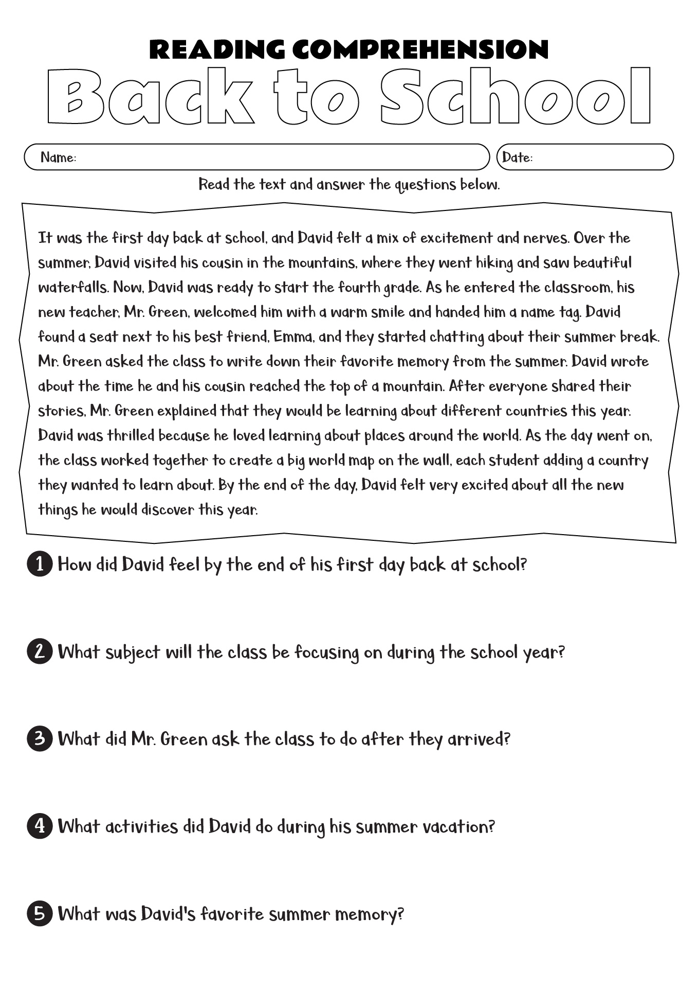 Free Printable Reading Comprehension Worksheets