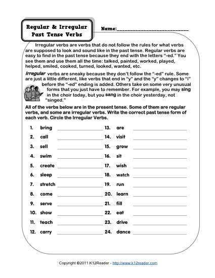 Irregular Verbs Worksheet 3rd Grade