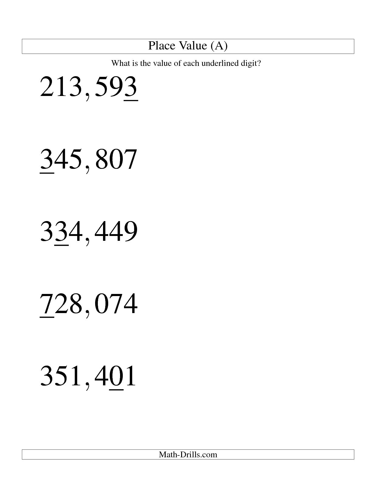 Place Value Worksheets Hundred Thousands