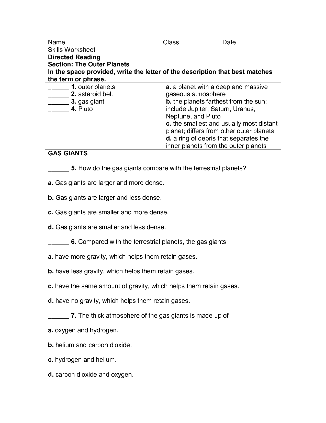 Science Skills Worksheet Directed Reading A