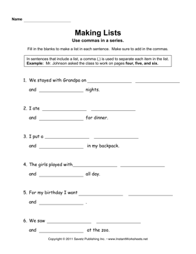 Series Comma Worksheets