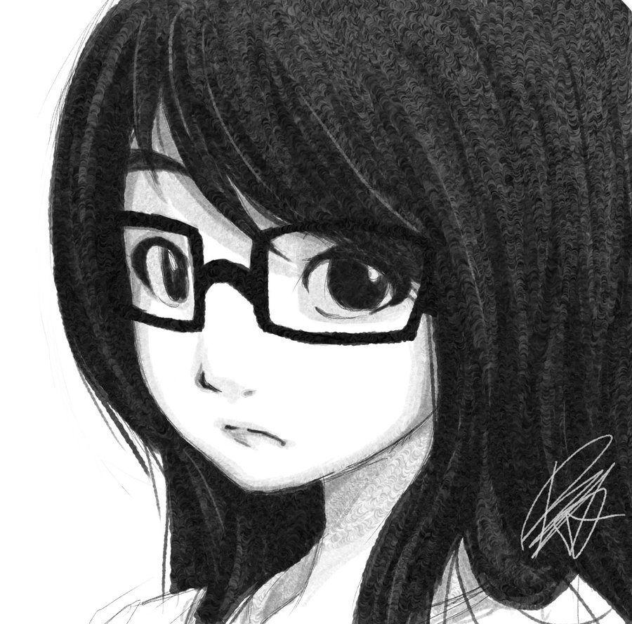 Short Hair Girl with Glasses Drawing