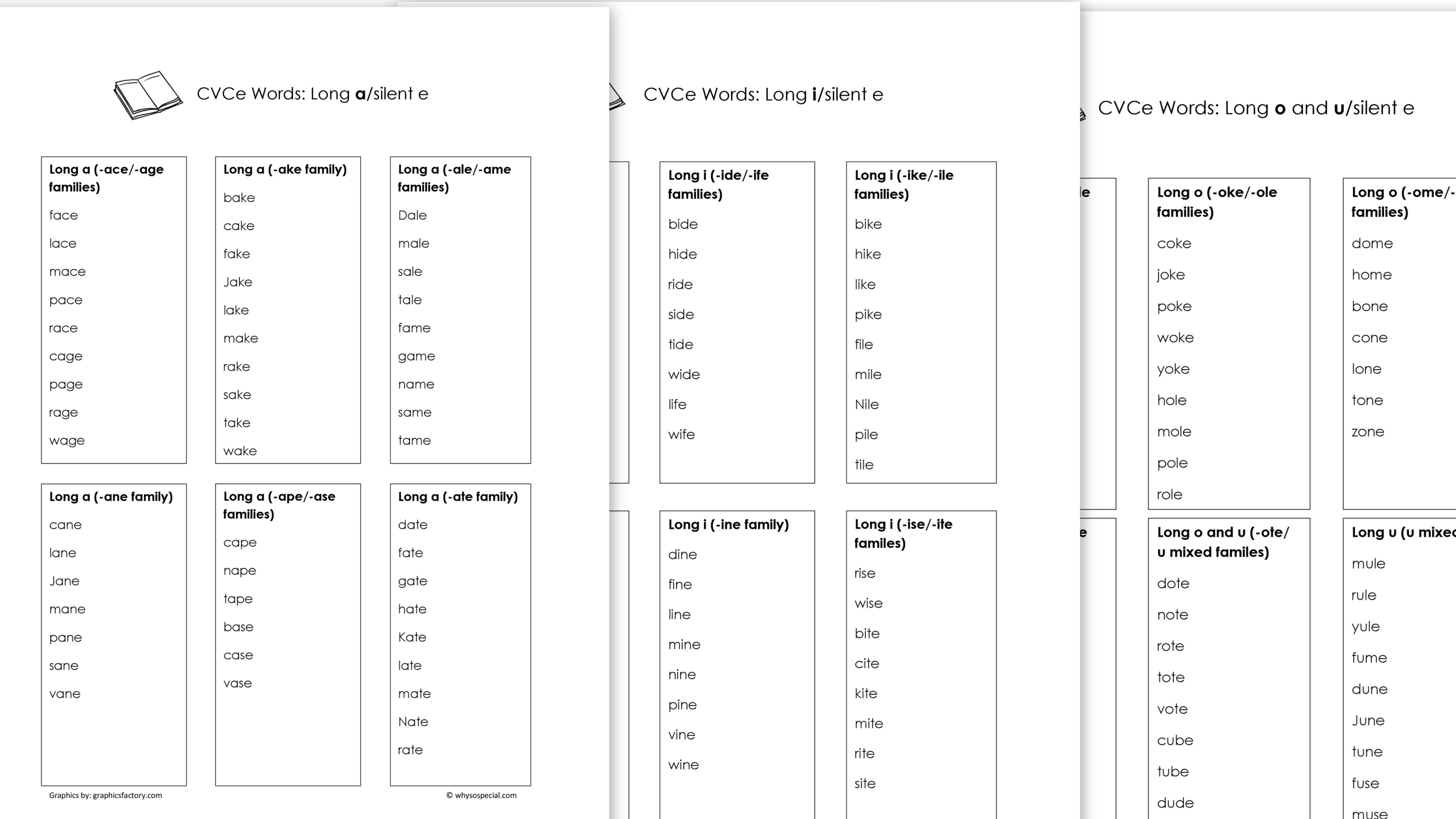 Vowel Consonant E Word List