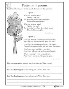 6th Grade Poetry Worksheets